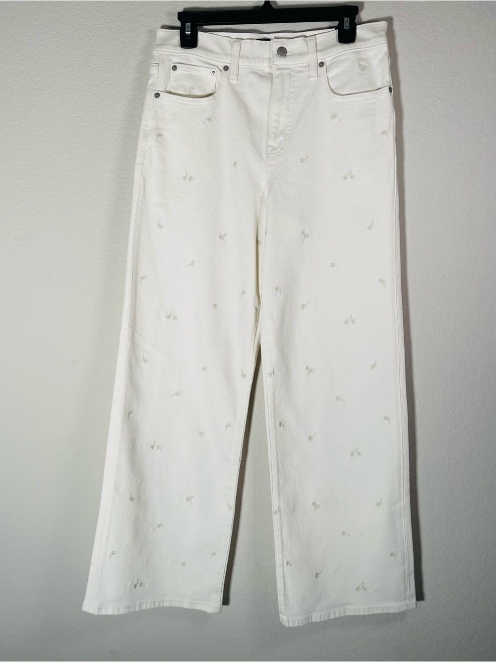 J Crew Fac NWT Wide Leg Embroidered Crop Jeans Size 28T Ivory Denim Embroidery